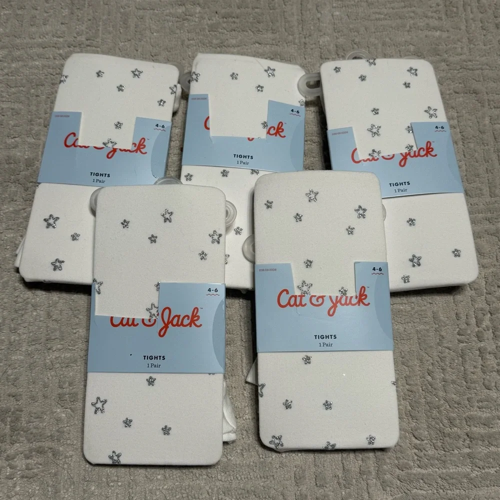 NWT Cat & Jack Footed Tights & Teal Hair Accessories Set kids 4-6